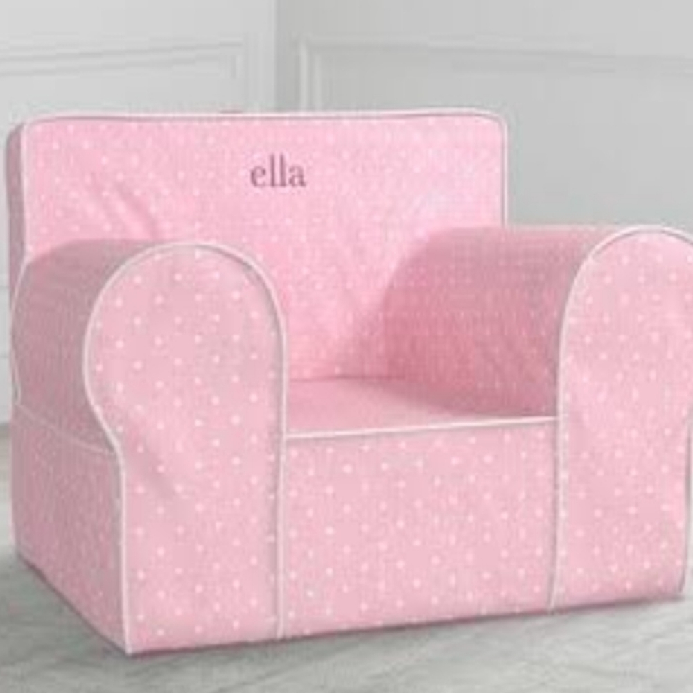 Pottery Barn Light Pink Whote Polka Dot Chaircover